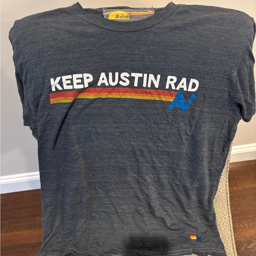 Aviator Nation Charcoal T-Shirt with “keep austin rad”